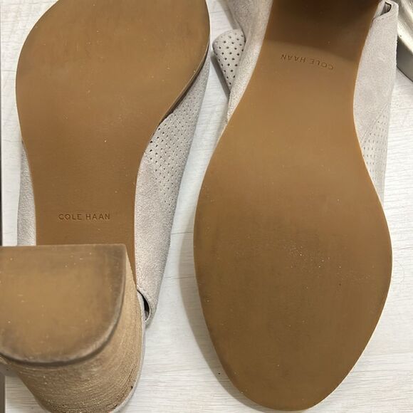 Cole Haan Calista sesame perforated suede block heel shoes - Picture 11 of 11